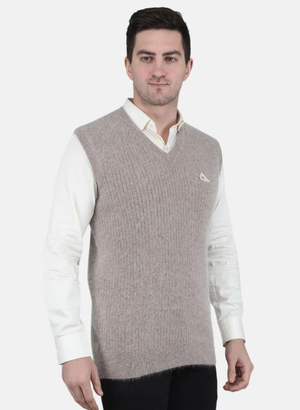 Men Beige Solid Sweater - Image 6