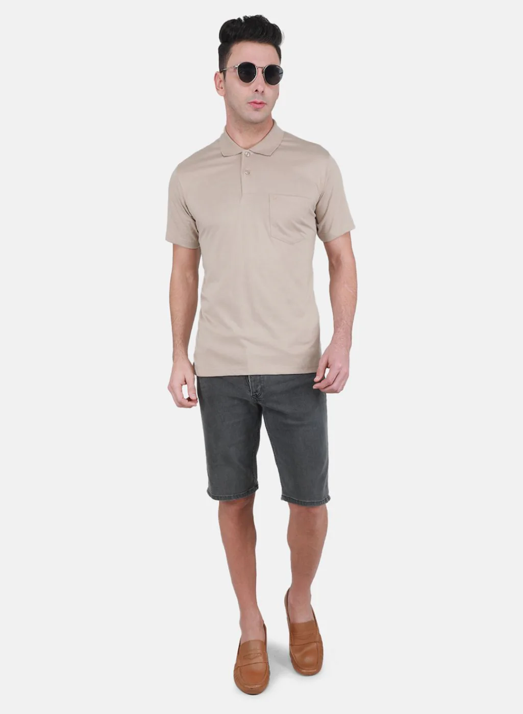 Men Beige Solid T-Shirt - Image 4