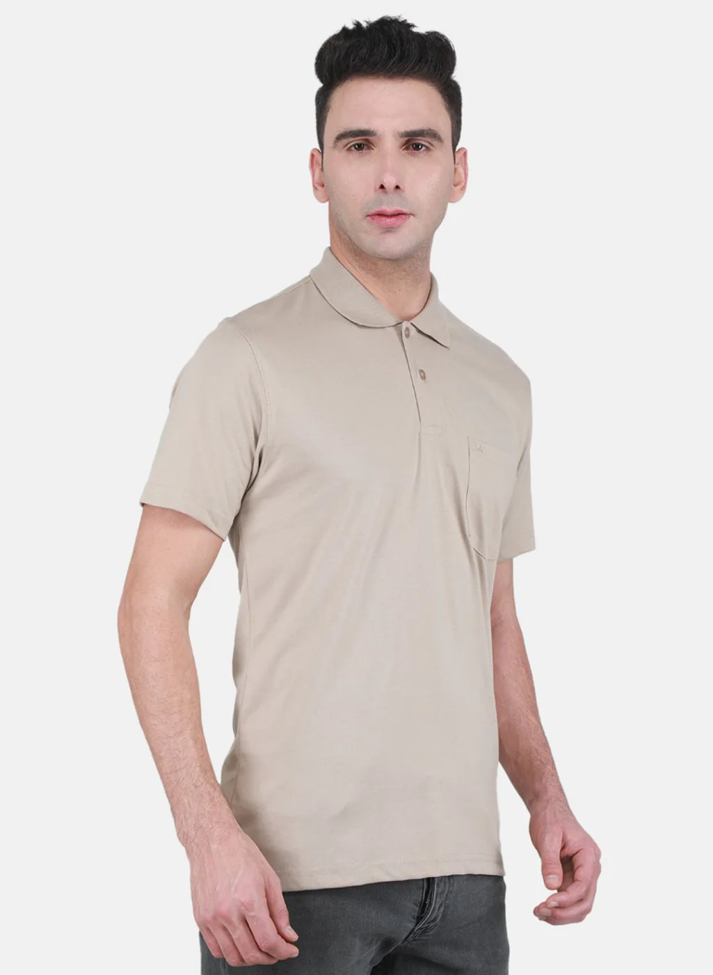 Men Beige Solid T-Shirt - Image 6