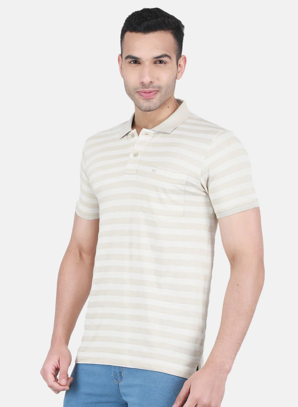 Men Beige Stripe T-Shirt - Image 2