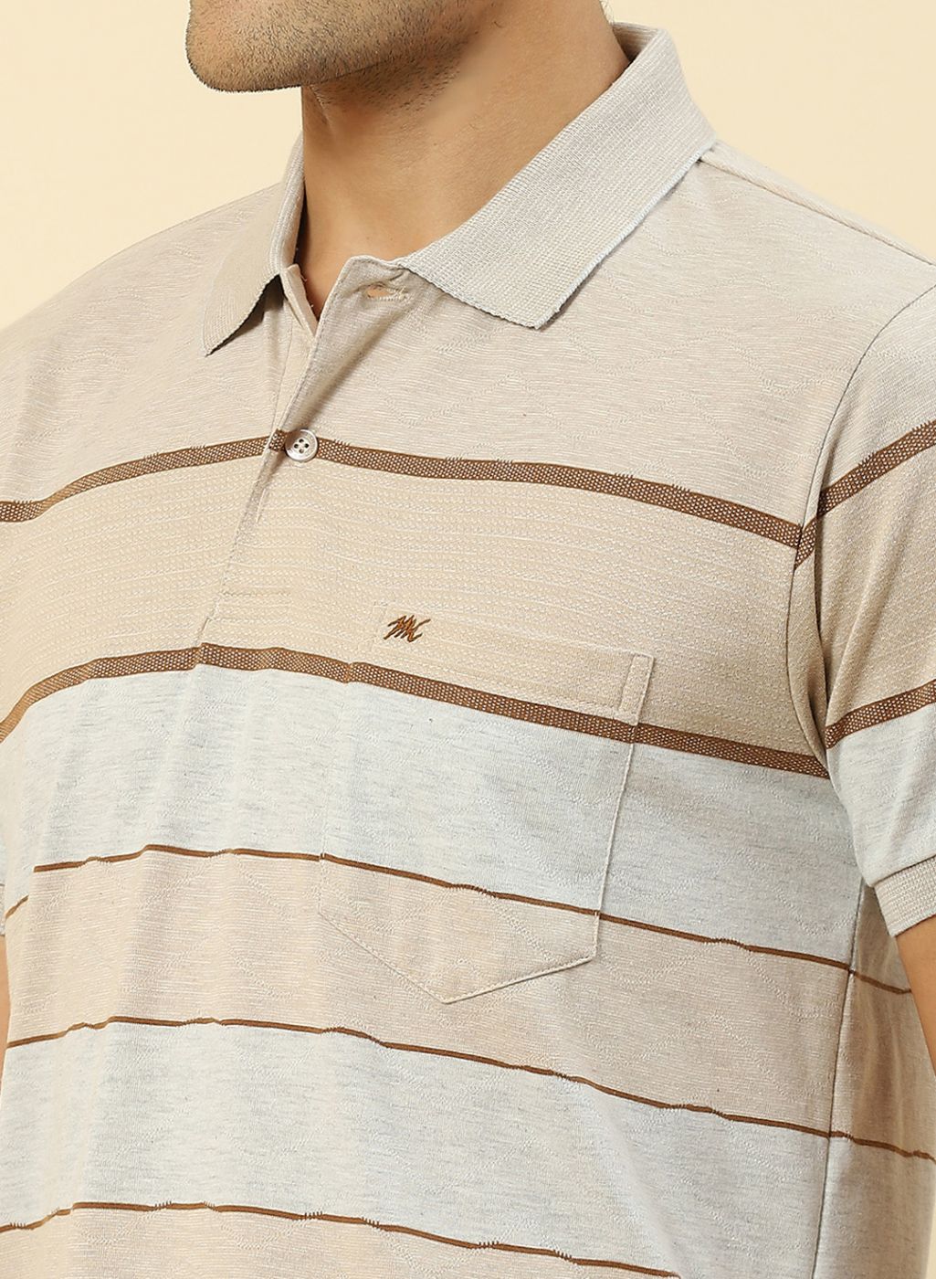 Men Beige Stripe T-Shirt - Image 6