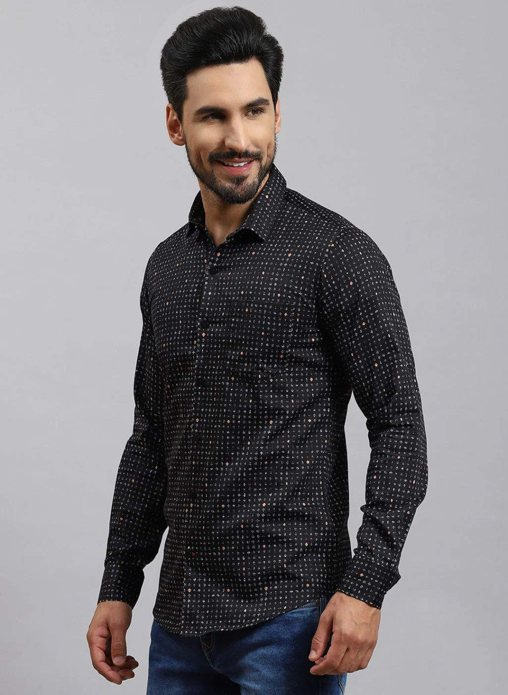 Men Black Printed Pure Cotton Shirt - Image 3