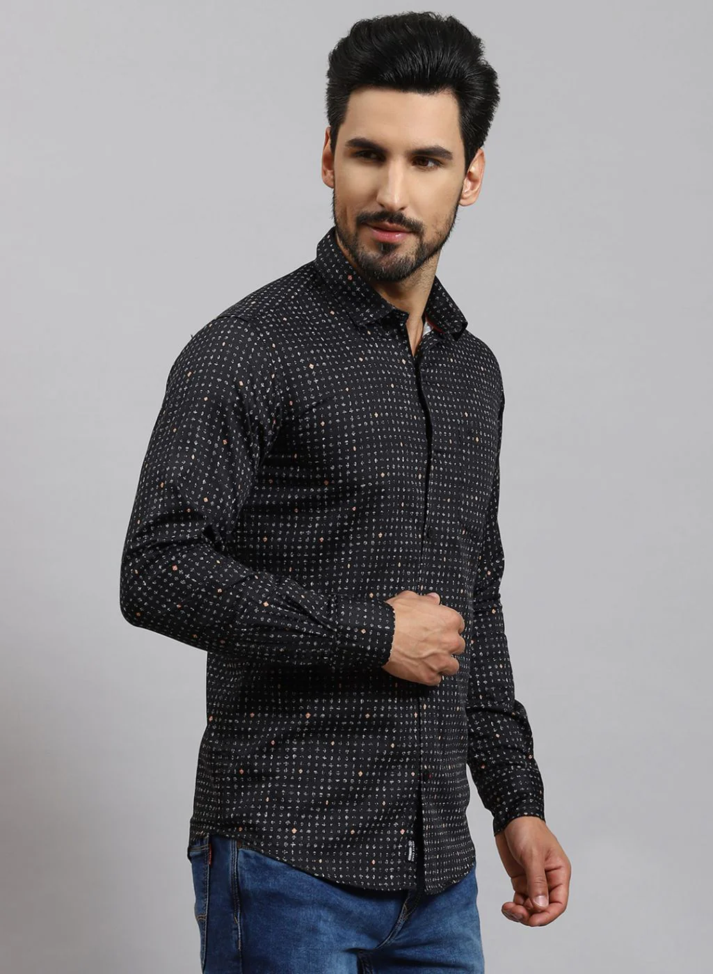 Men Black Printed Pure Cotton Shirt - Image 4