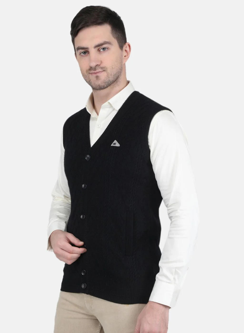 Men Black Self Design Cardigan - Image 2