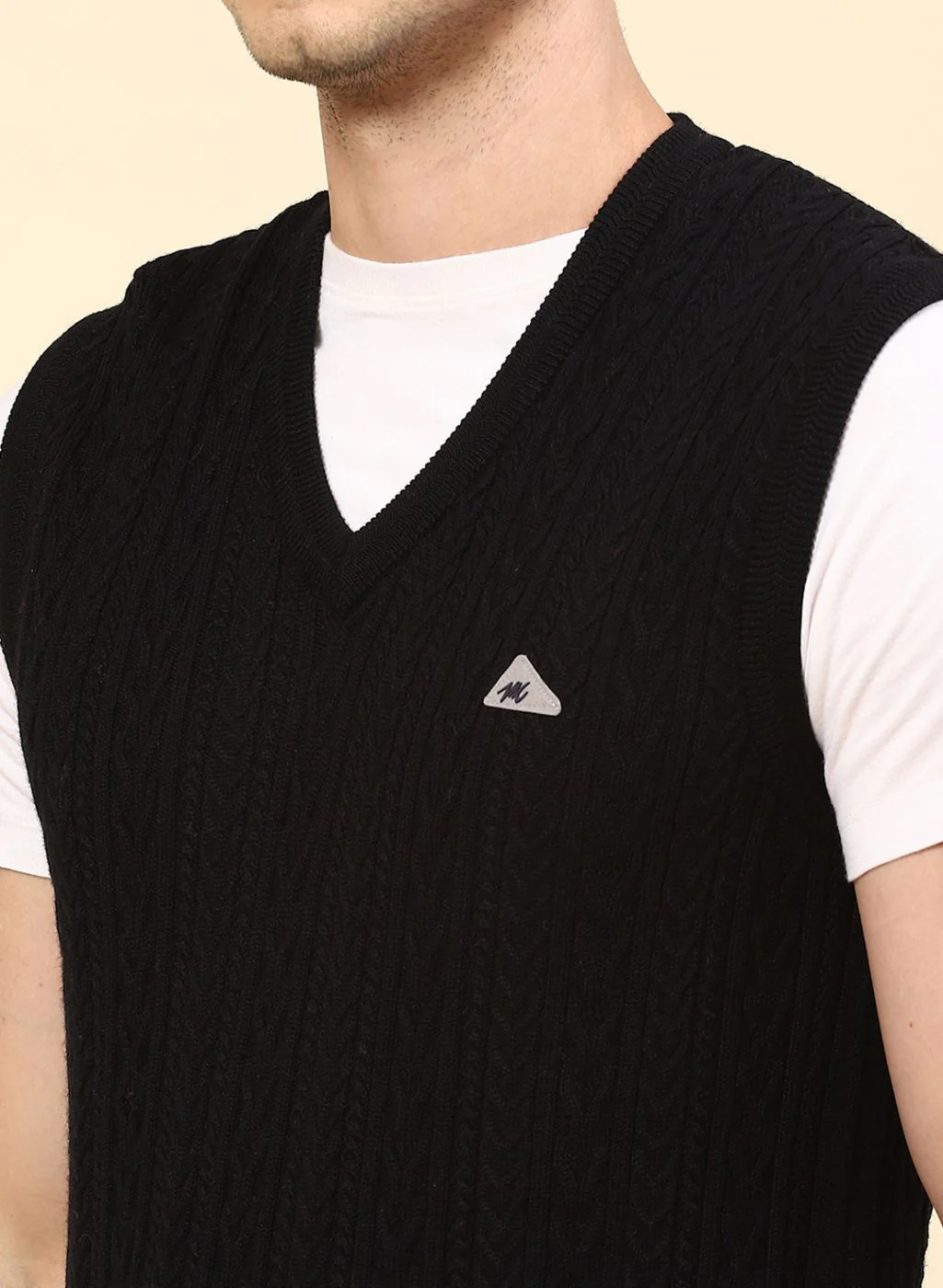 Men Black Self Design Pure wool Sweater - Image 6