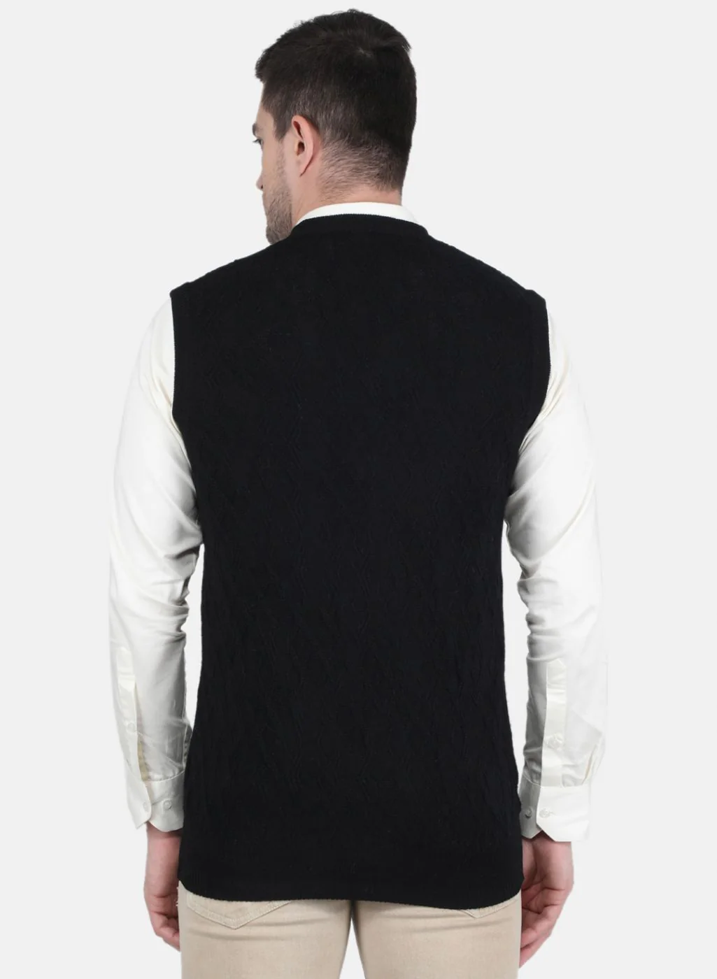 Men Black Self Design Sweater - Image 3