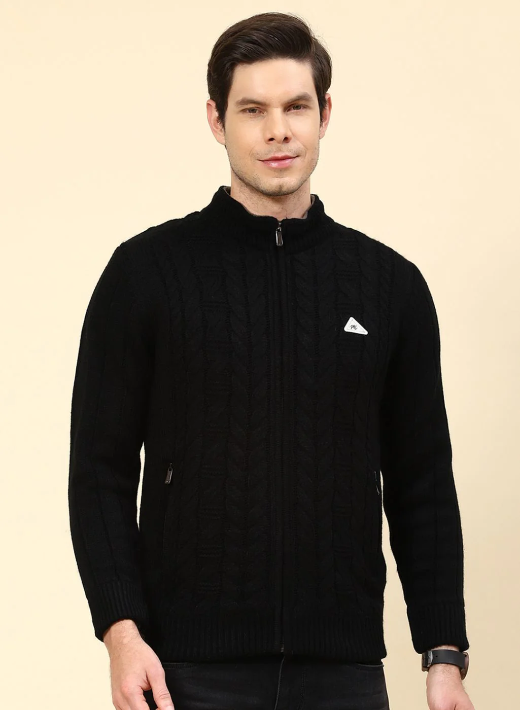 Men Black Self Design Wool blend Jacket - Image 2