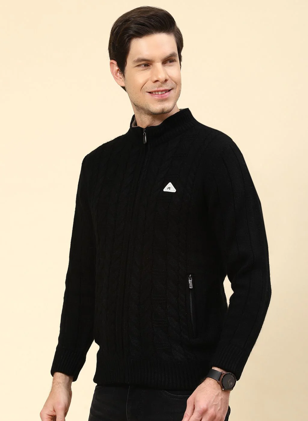 Men Black Self Design Wool blend Jacket - Image 3