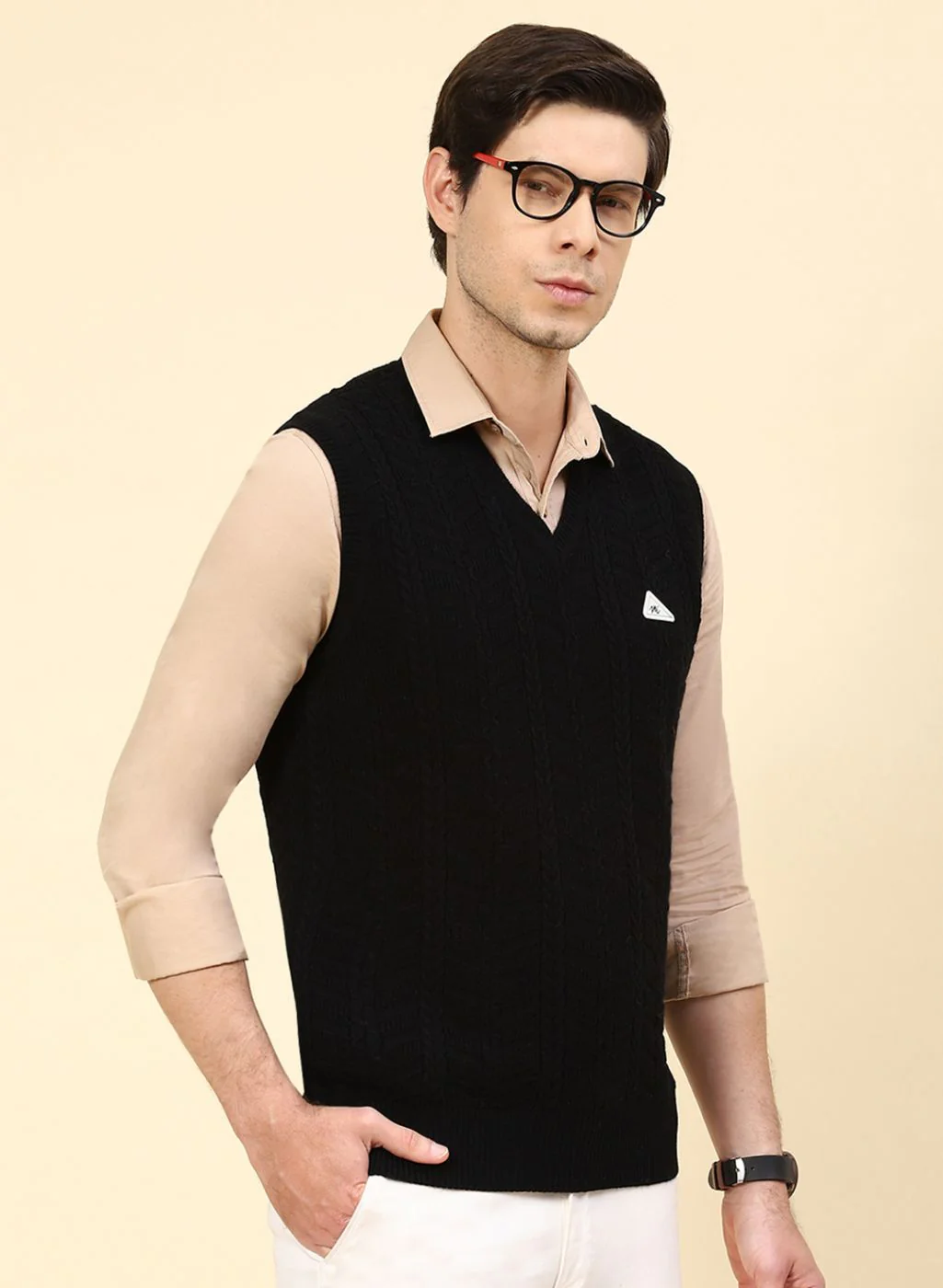 Men Black Self Design Wool blend Sweater - Image 4