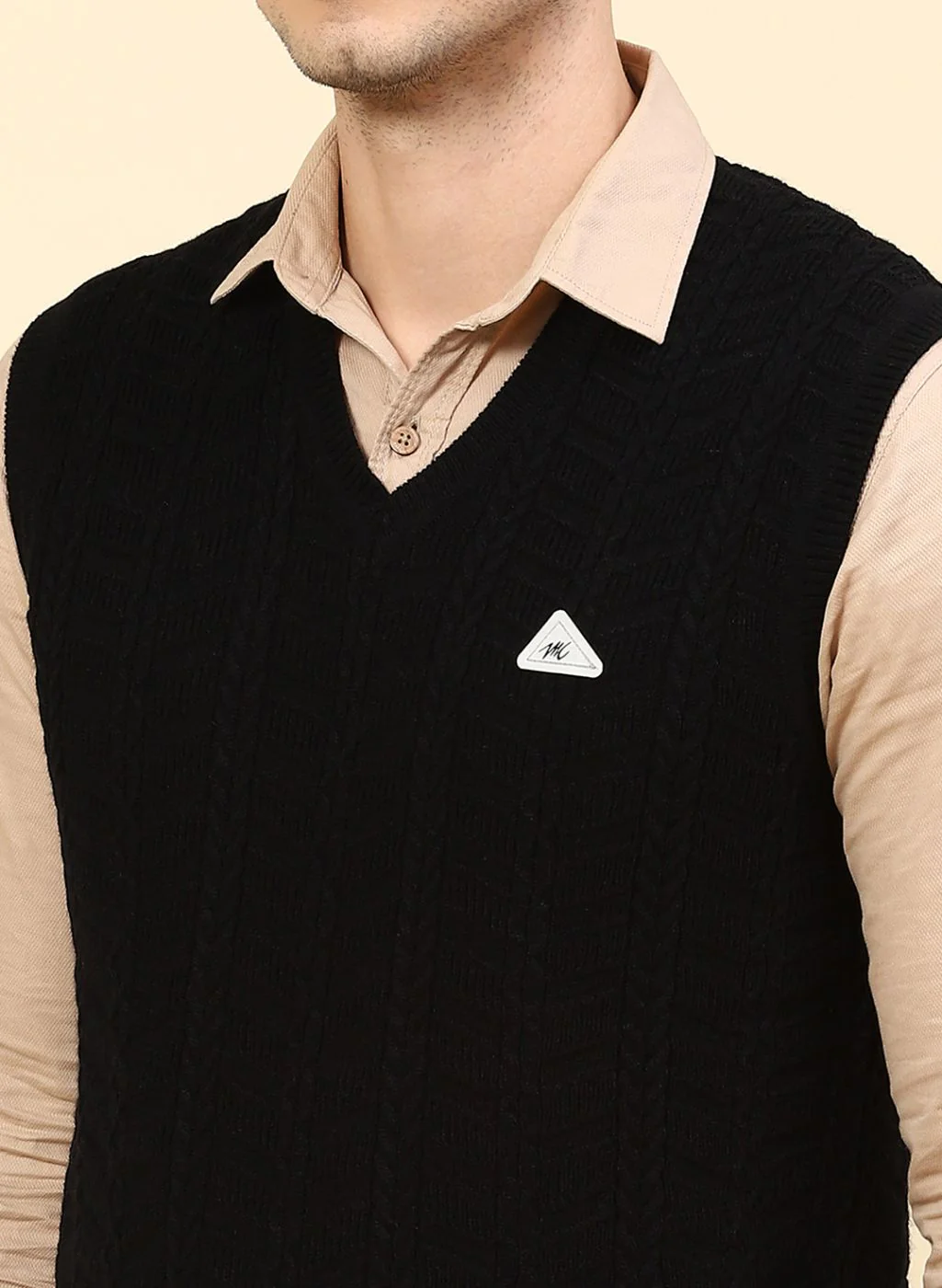 Men Black Self Design Wool blend Sweater - Image 6