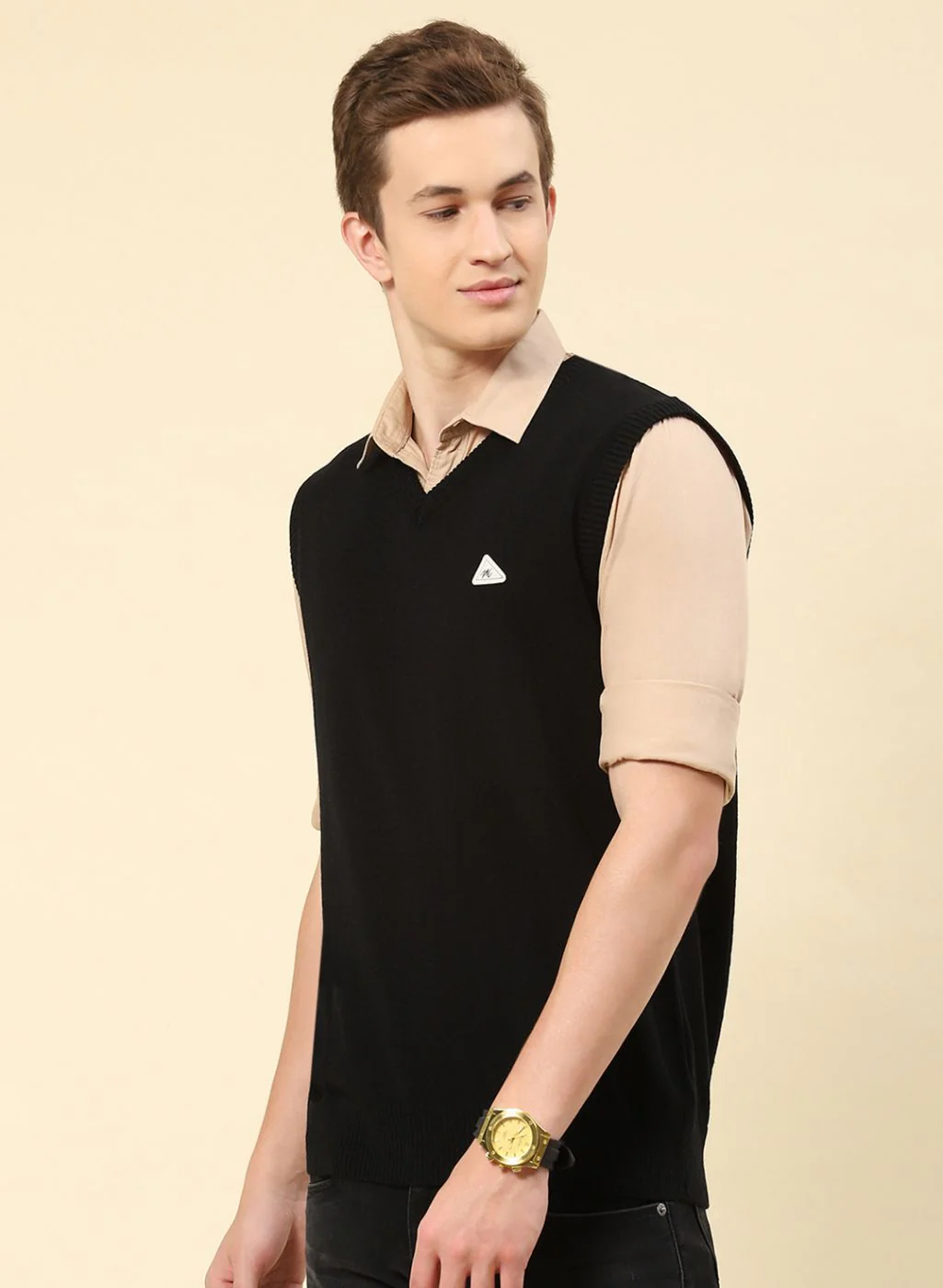 Men Black Solid Blend wool Sweater - Image 3