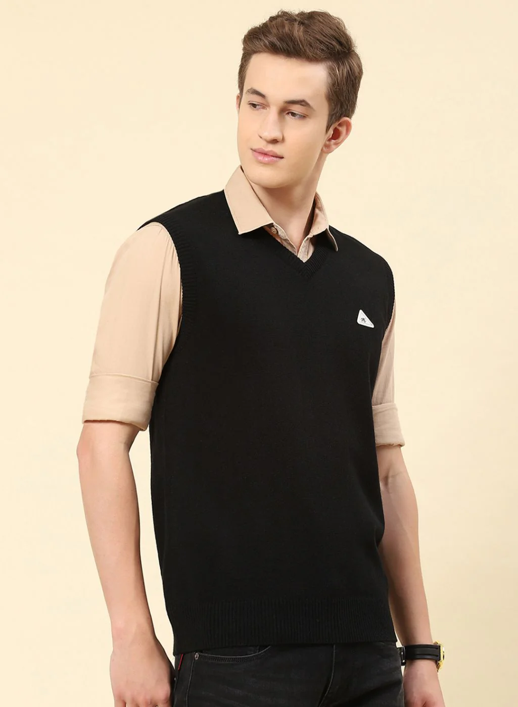Men Black Solid Blend wool Sweater - Image 4