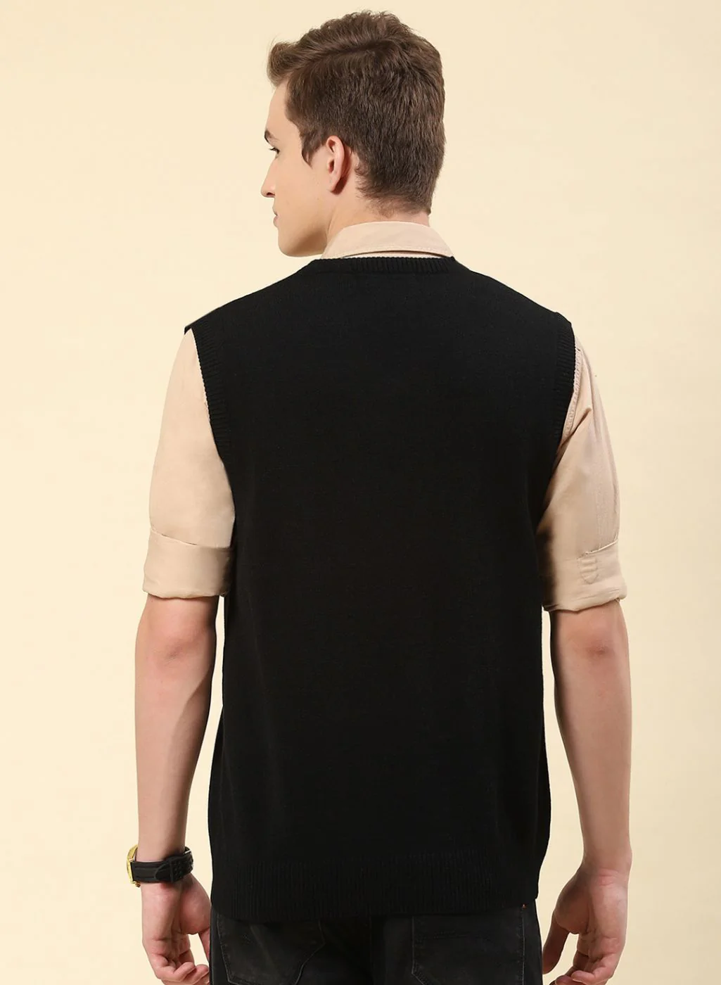 Men Black Solid Blend wool Sweater - Image 5