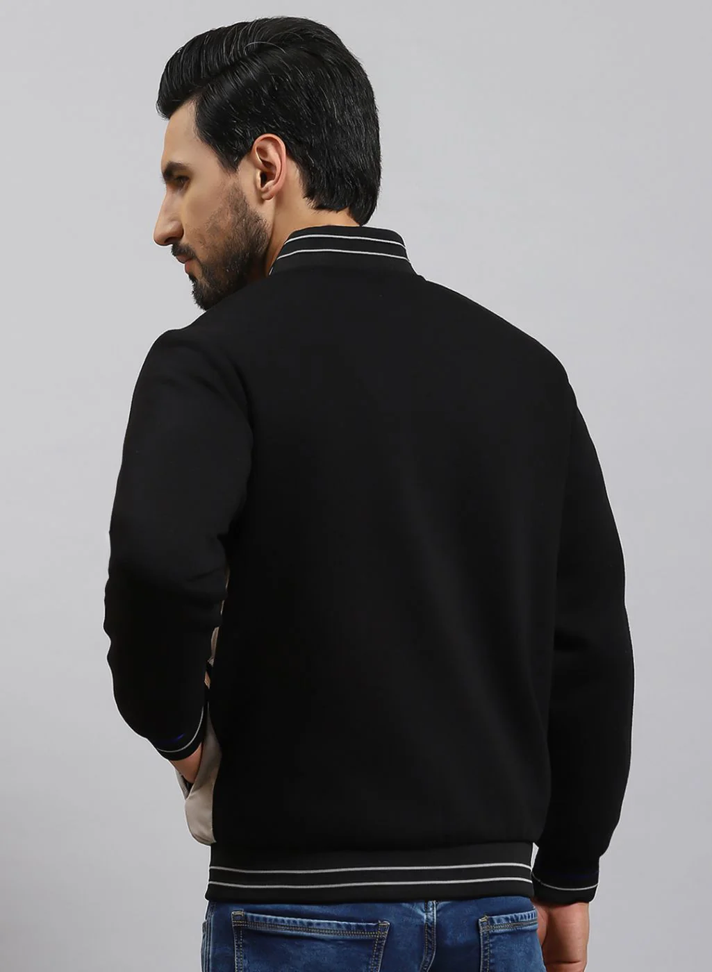 Men Black Solid Cotton Blend Jacket - Image 5