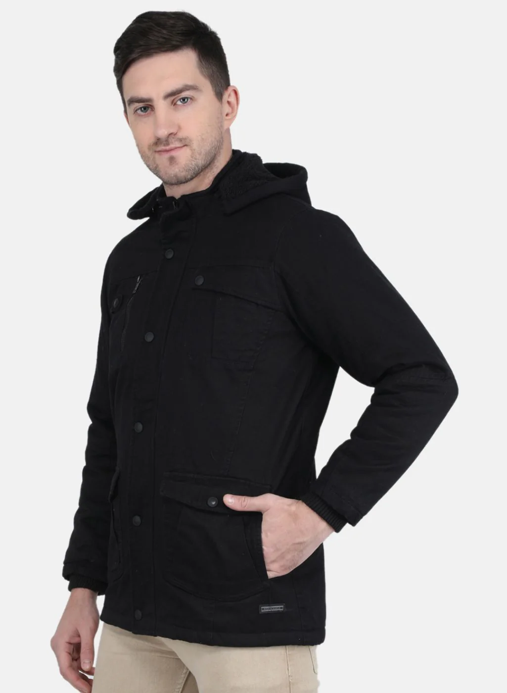Men Black Solid Jacket - Image 2