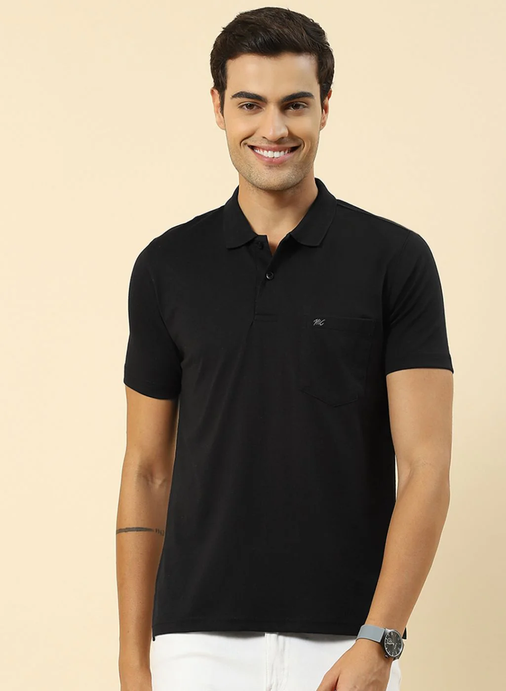 Men Black Solid T-Shirt - Image 2