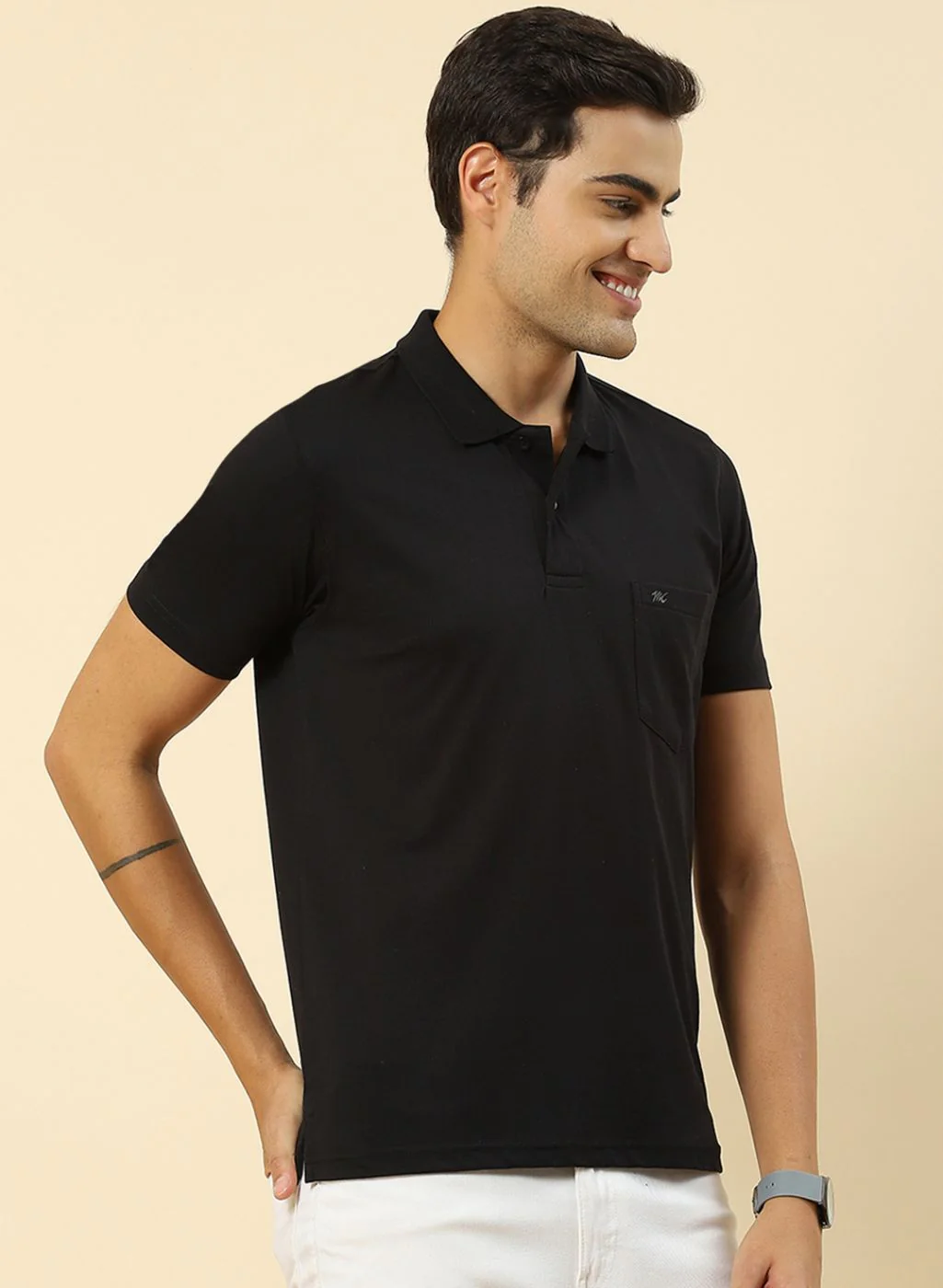 Men Black Solid T-Shirt - Image 4