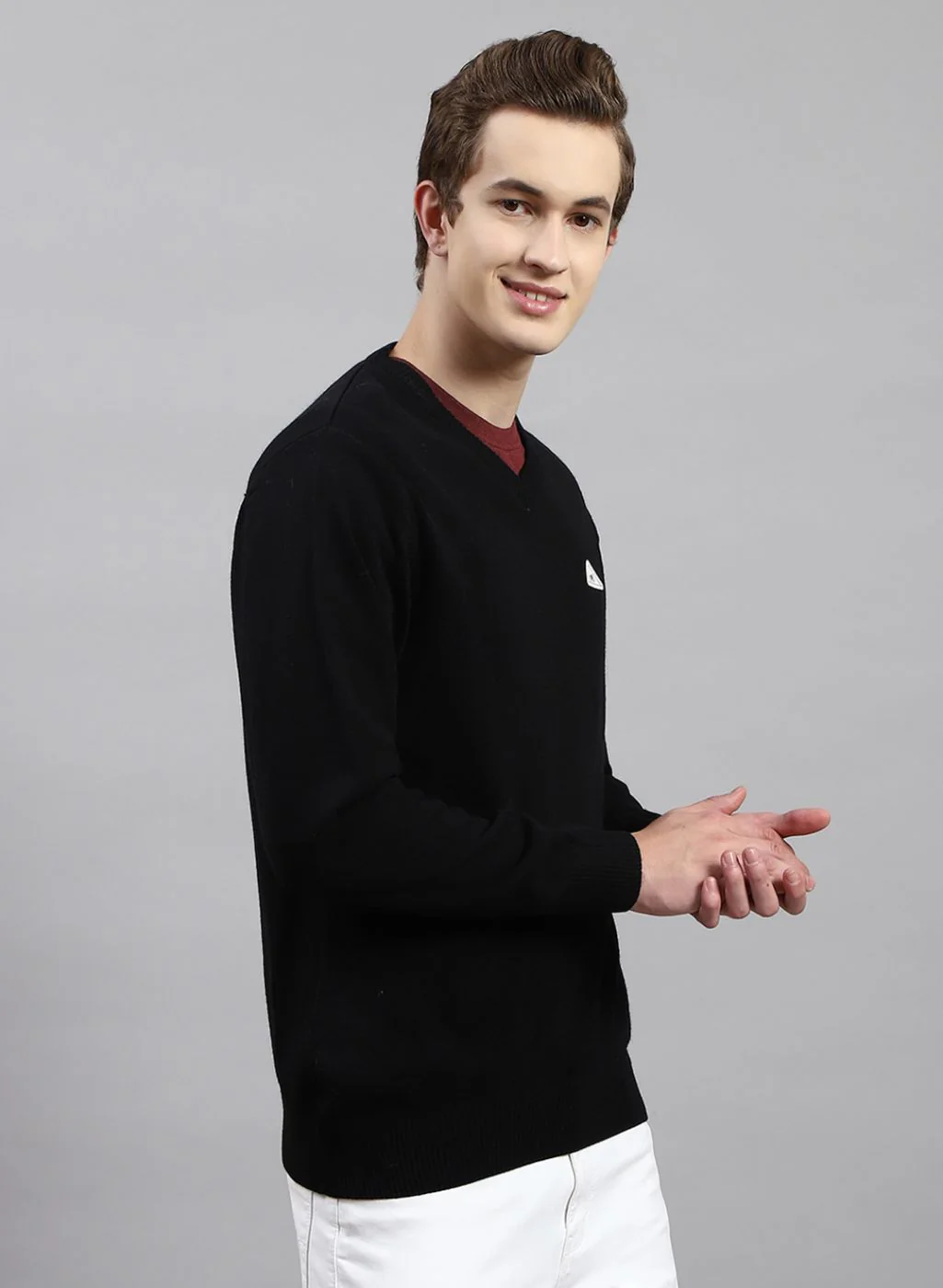 Men Black Solid Wool blend Pullover - Image 4