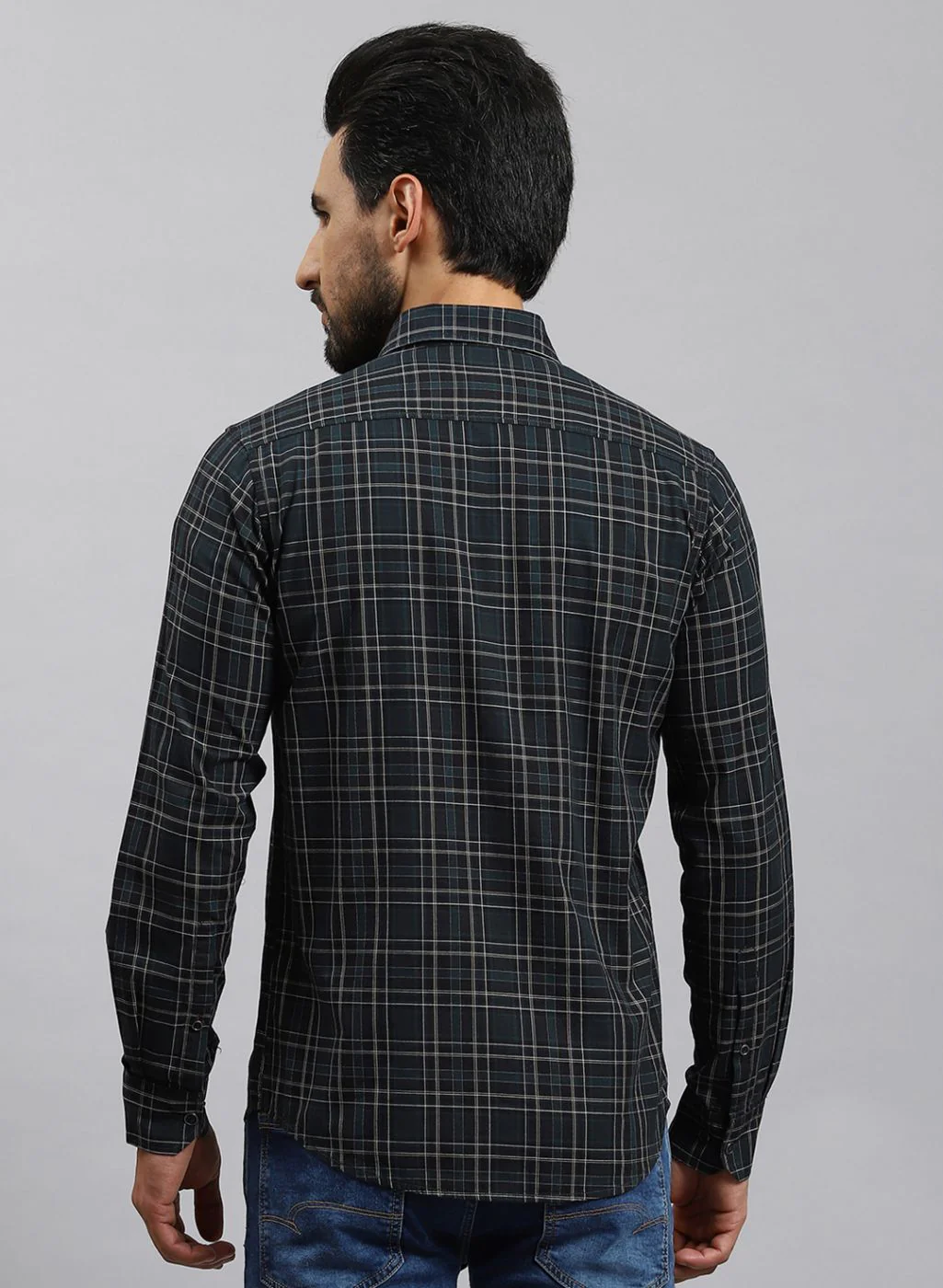 Men Blue Check Pure Cotton Shirt - Image 5