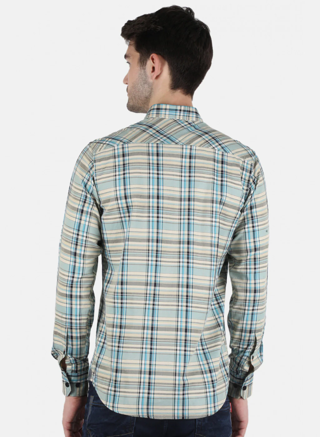 Men Blue Check Shirt - Image 3