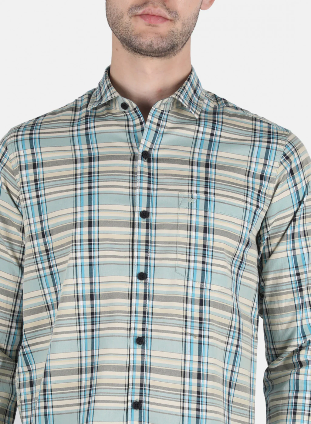 Men Blue Check Shirt - Image 5