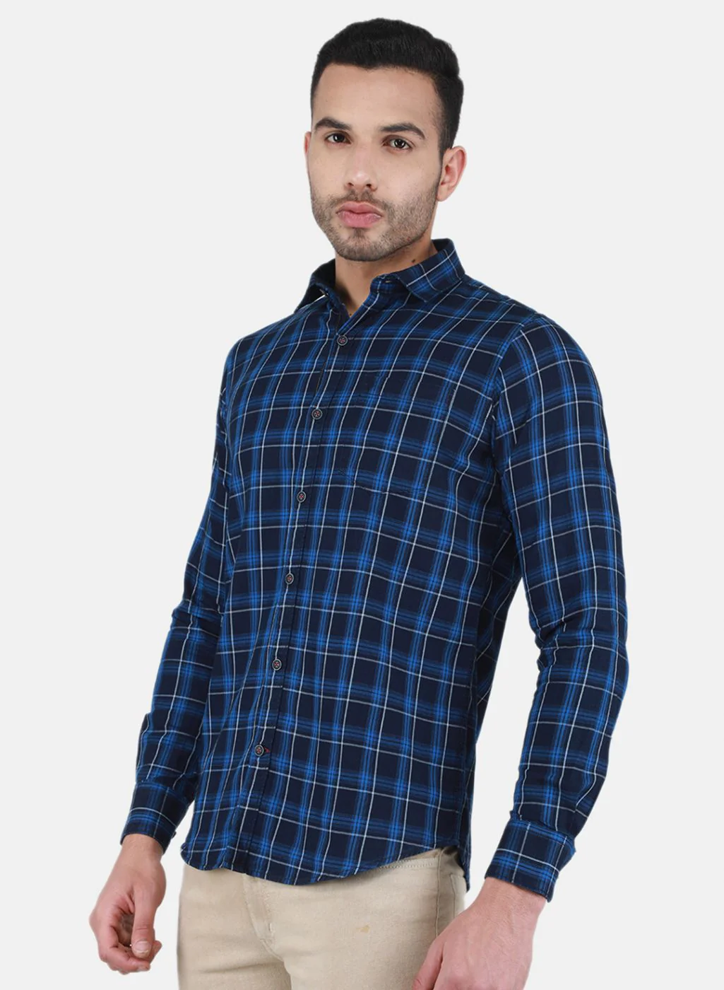 Men Blue Check Shirt - Image 2