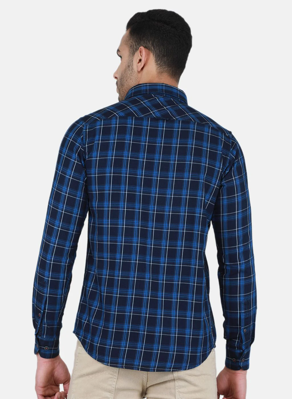 Men Blue Check Shirt - Image 3