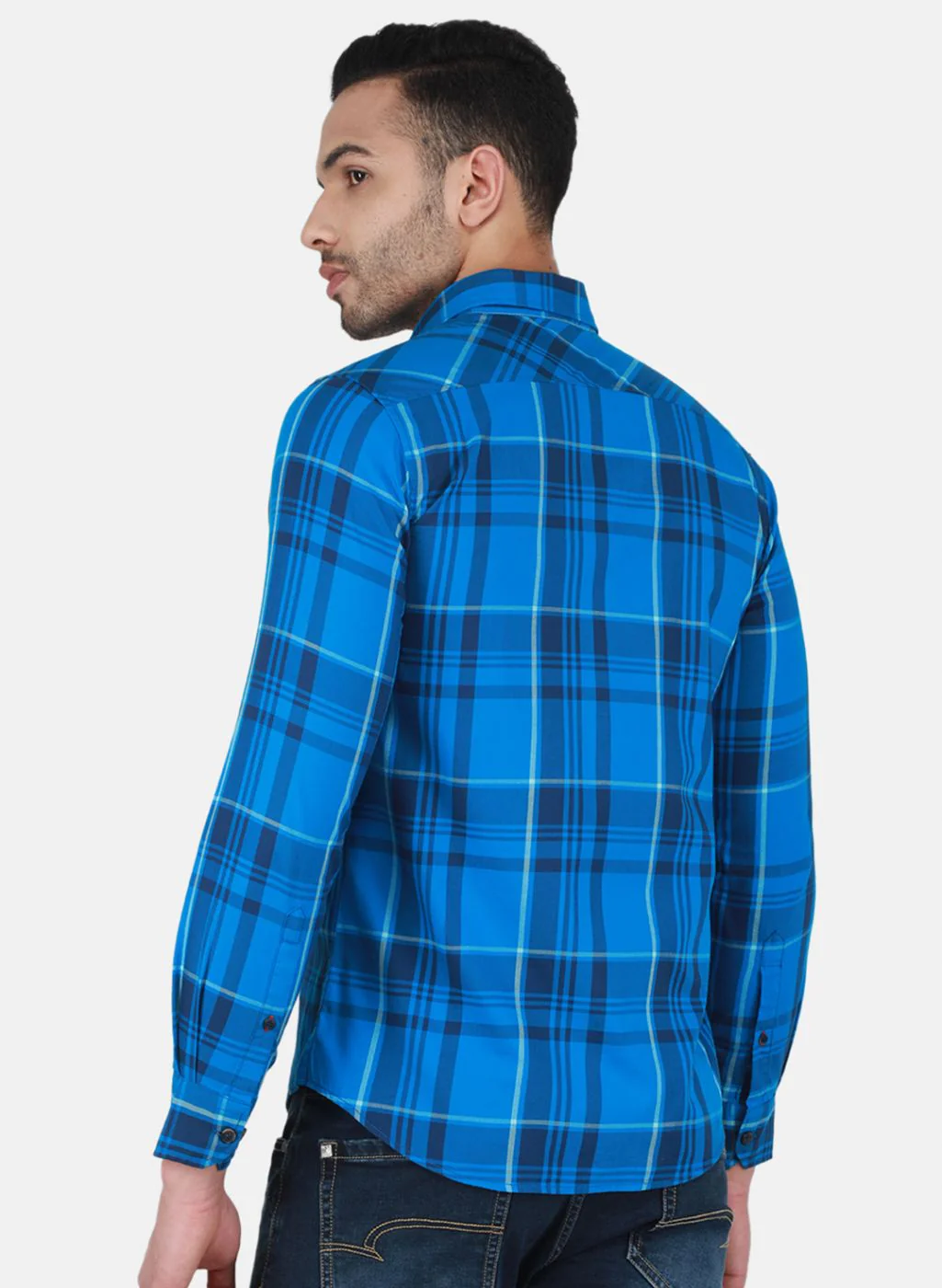 Men Blue Check Shirt - Image 3