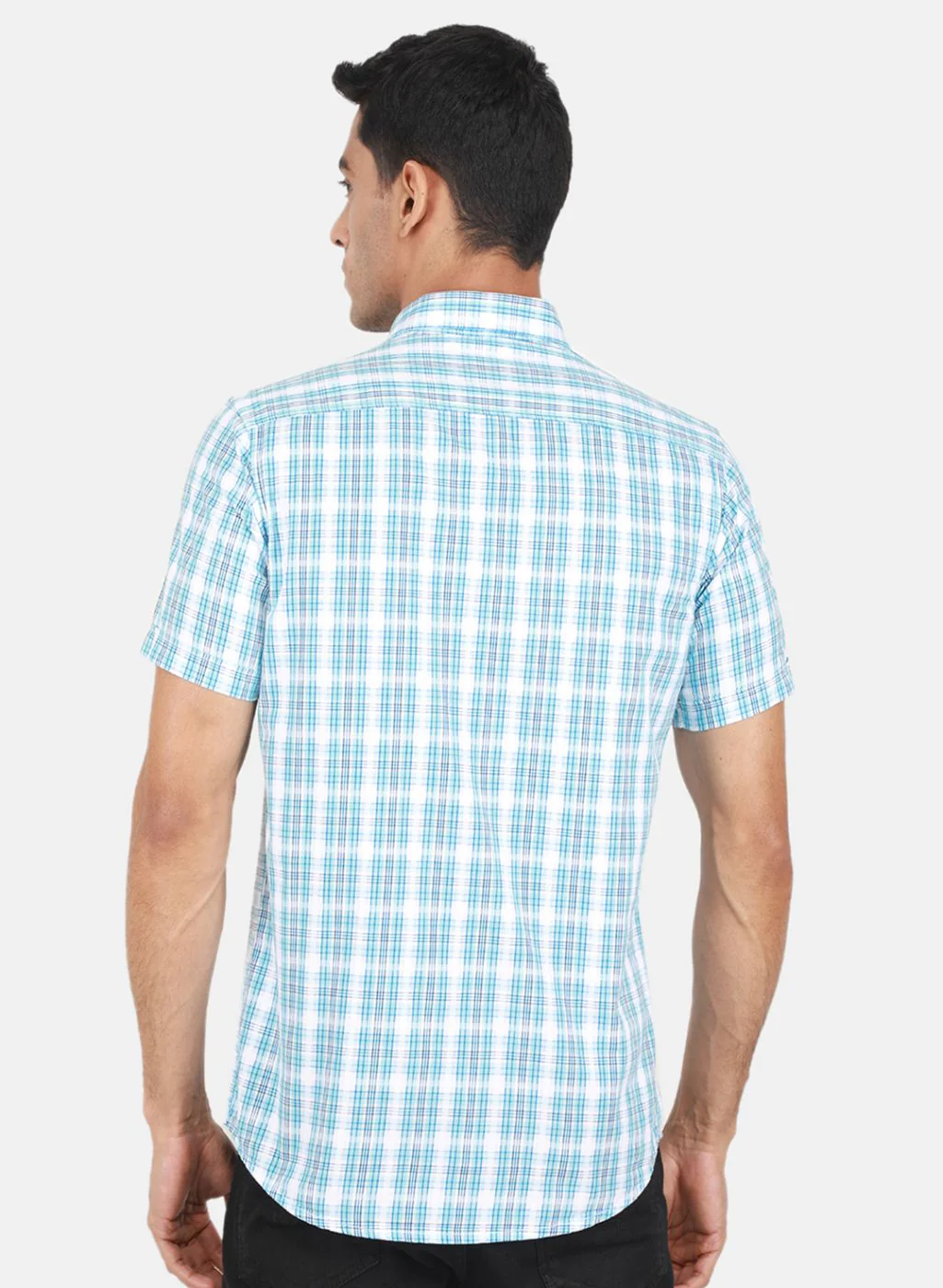 Men Blue Check Shirt - Image 3