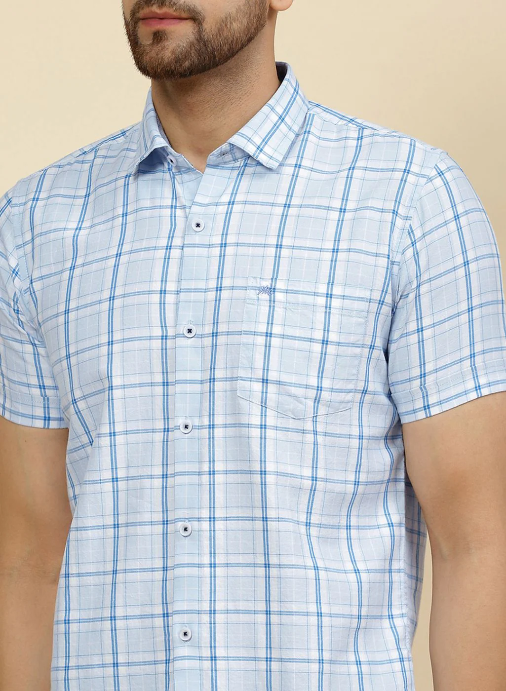 Men Blue Check Shirt - Image 6