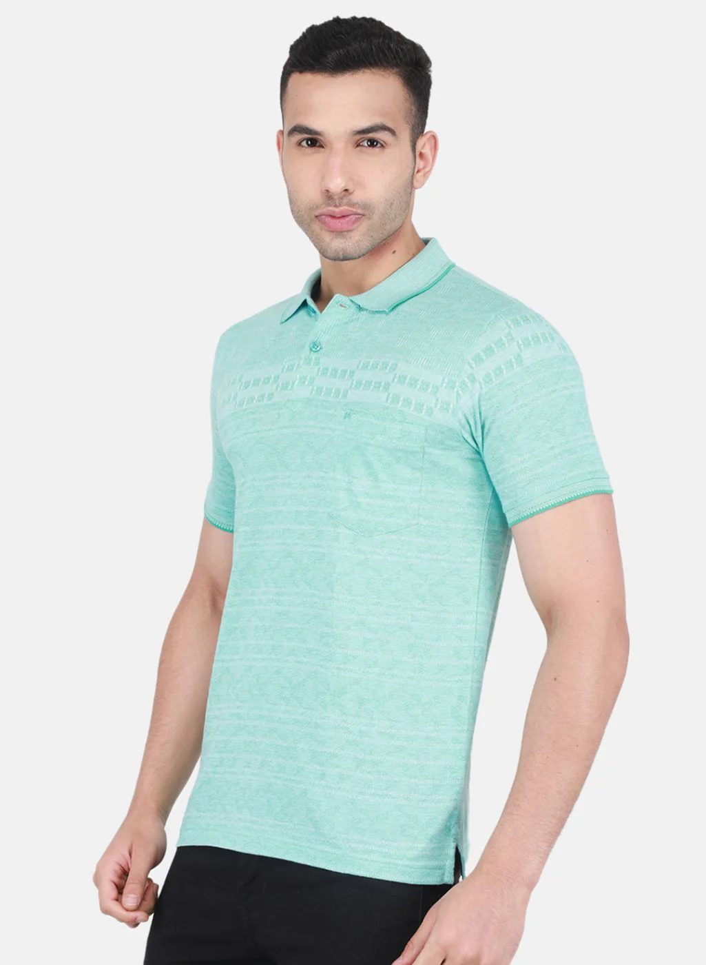 Men Blue Jaquard T-Shirt - Image 2