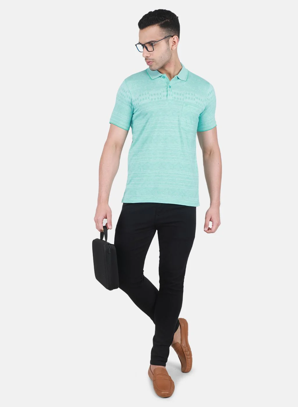 Men Blue Jaquard T-Shirt - Image 4