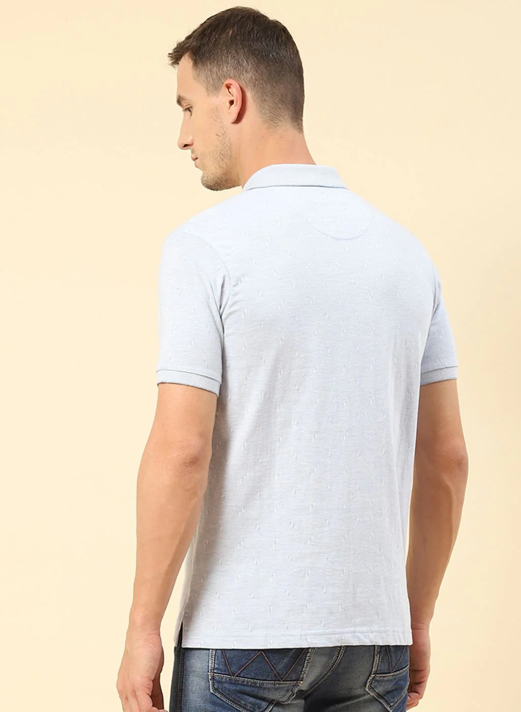 Men Blue Jaquard T-Shirt - Image 5