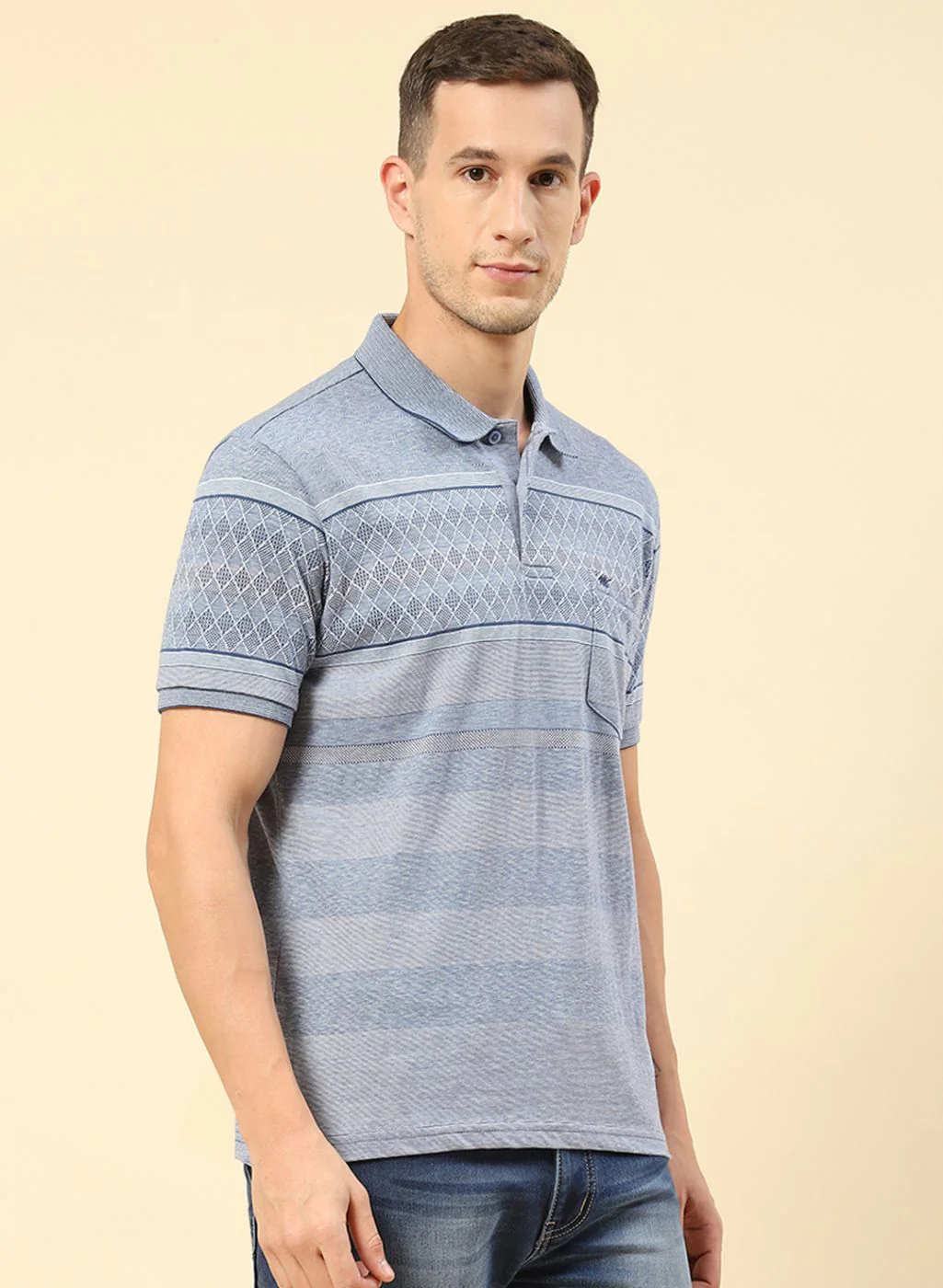 Men Blue Jaquard T-Shirt - Image 3