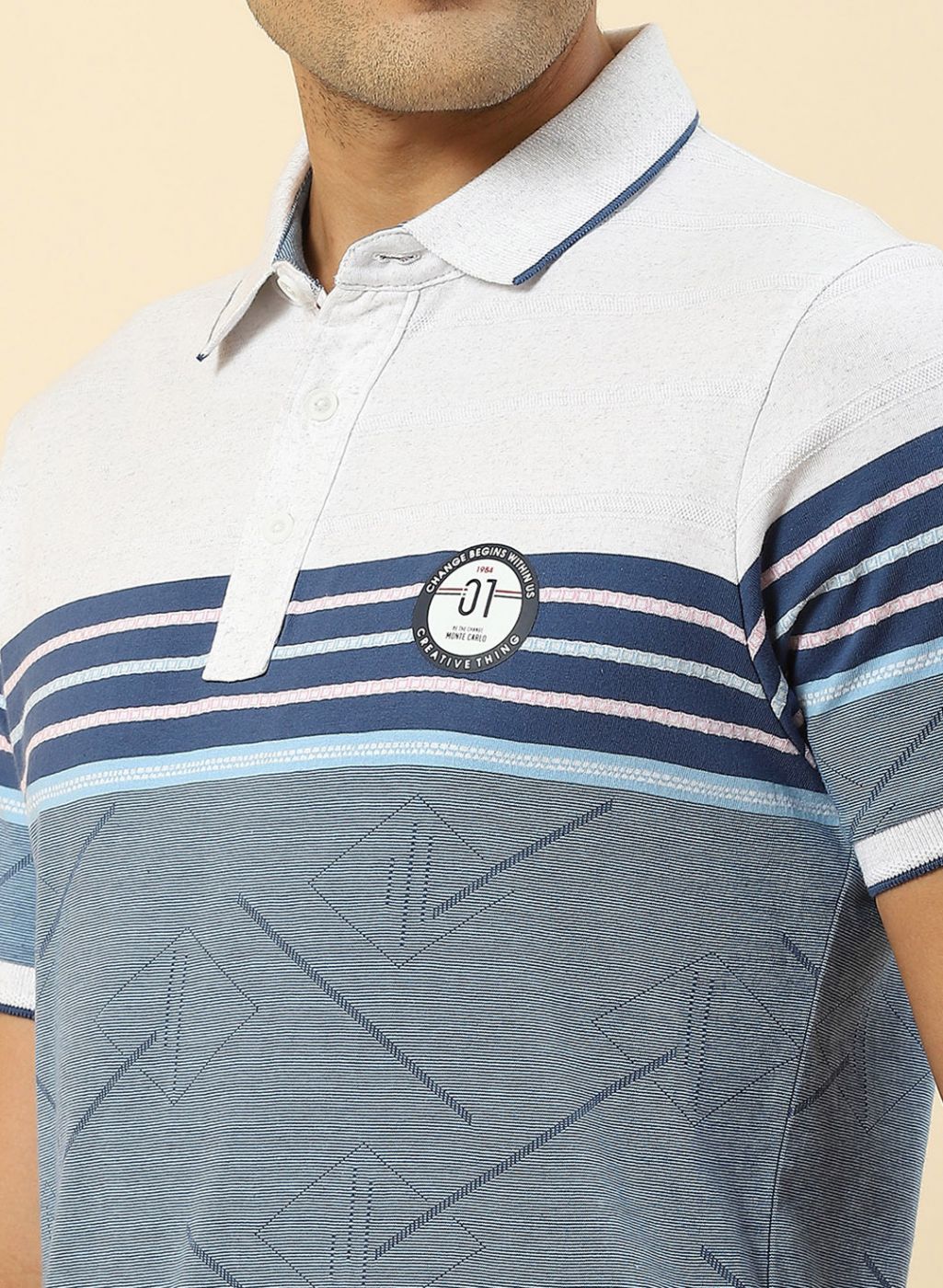Men Blue Jaquard T-Shirt - Image 6