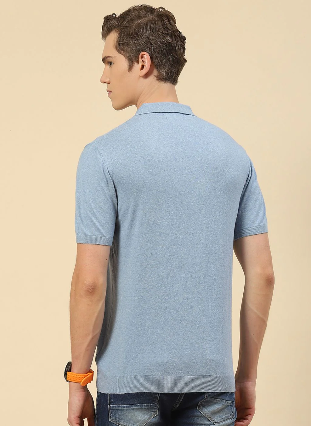 Men Blue Plain T-Shirt - Image 4