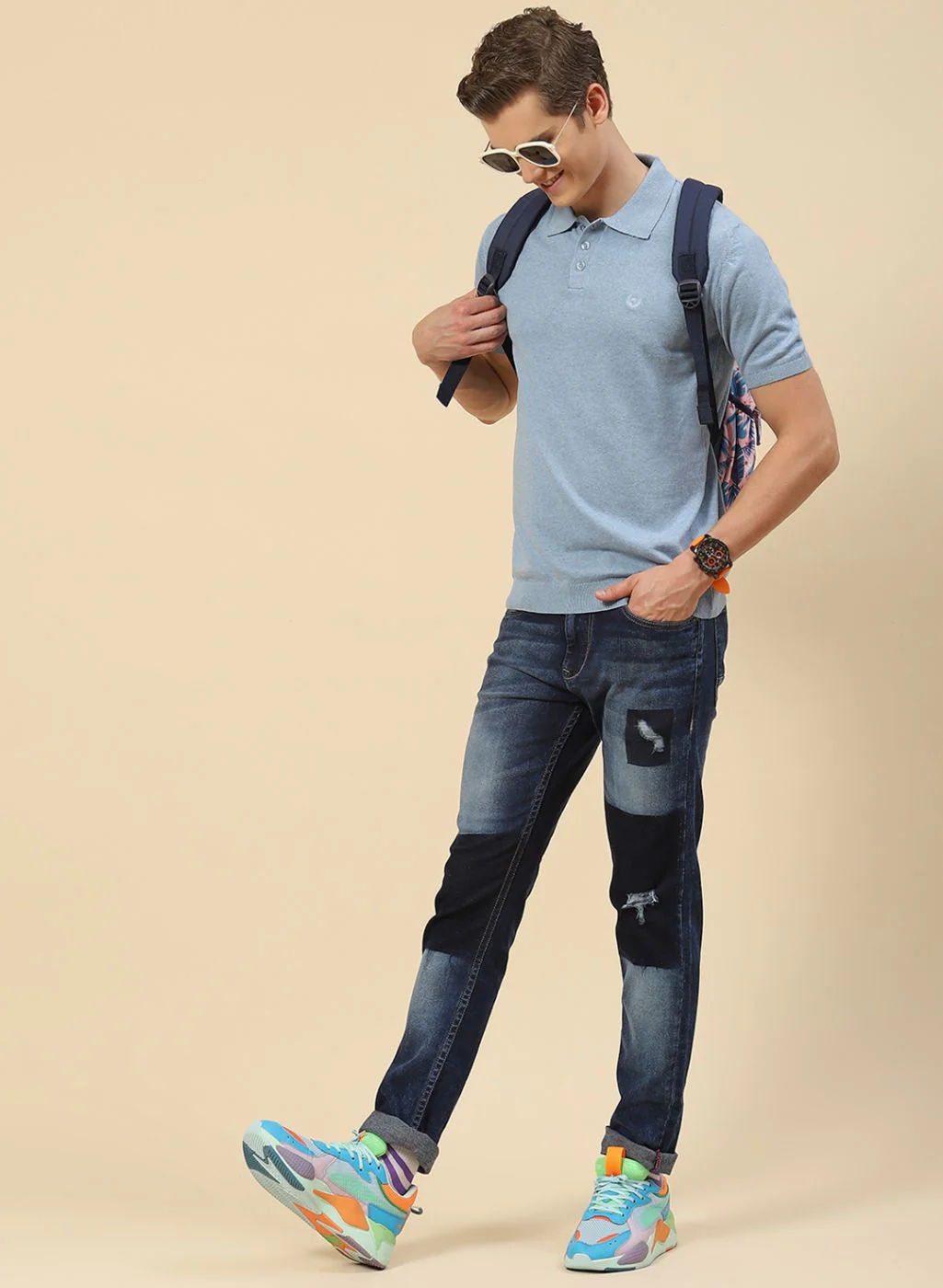 Men Blue Plain T-Shirt - Image 5
