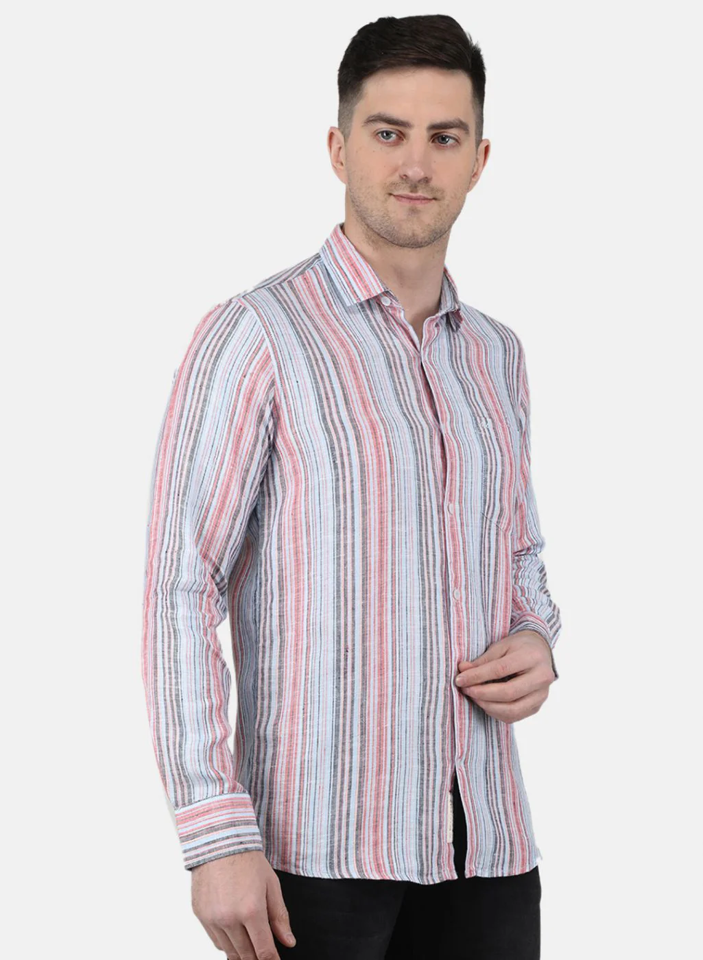 Men Blue Printed Linen Shirt - Image 6