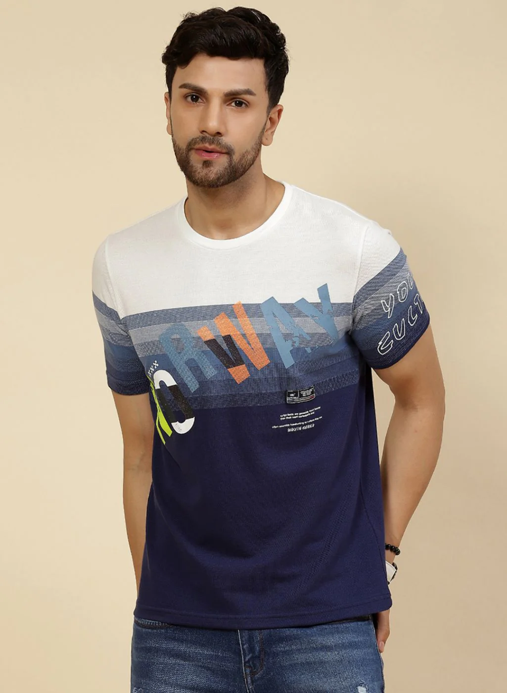 Men Blue Printed T-Shirt - Image 2