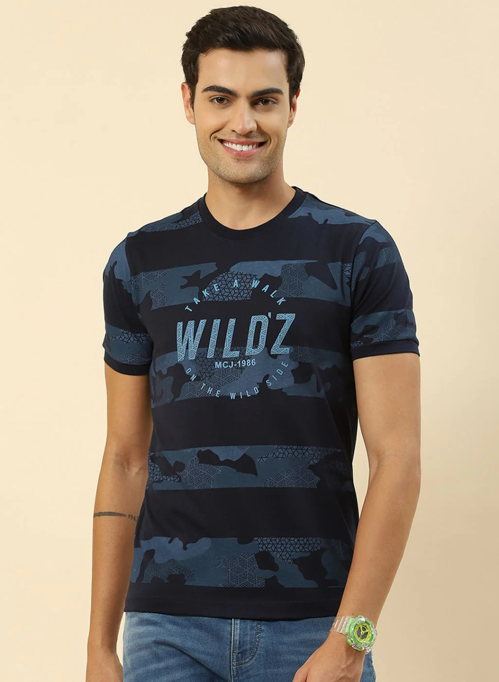 Men Blue Printed T-Shirt - Image 2