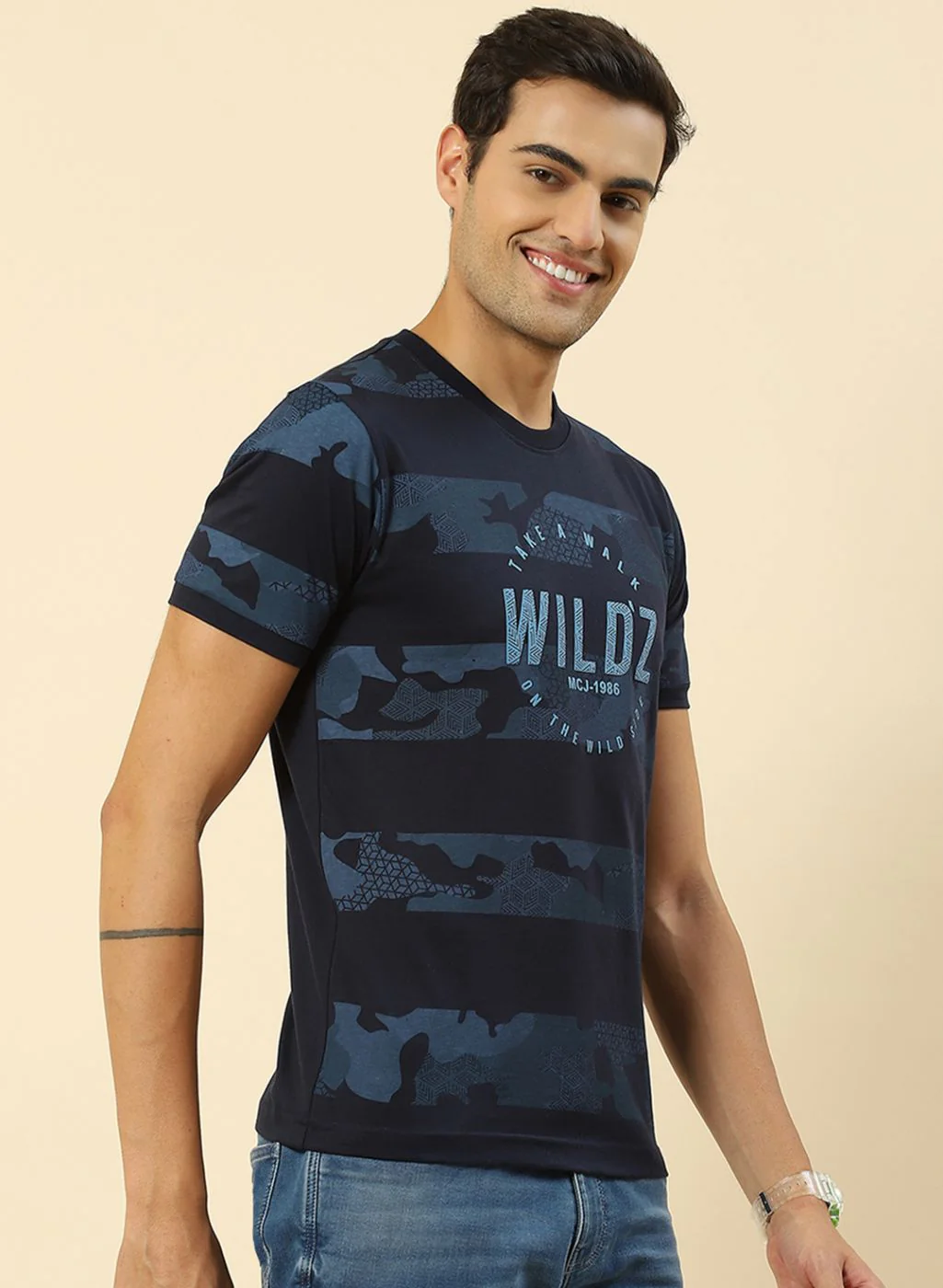 Men Blue Printed T-Shirt - Image 4