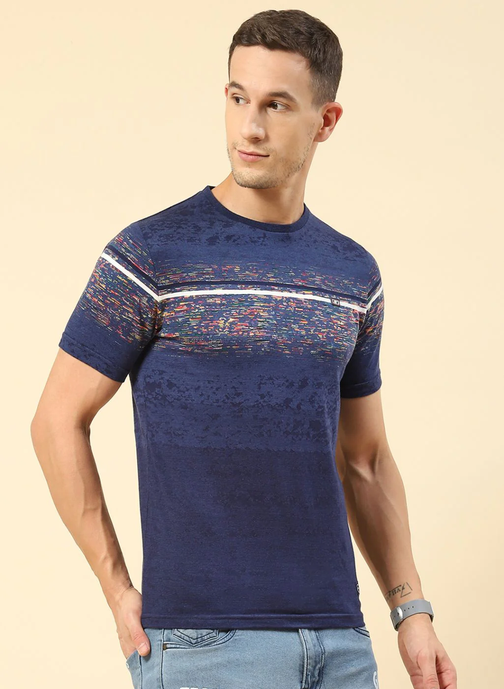 Men Blue Printed T-Shirt - Image 4