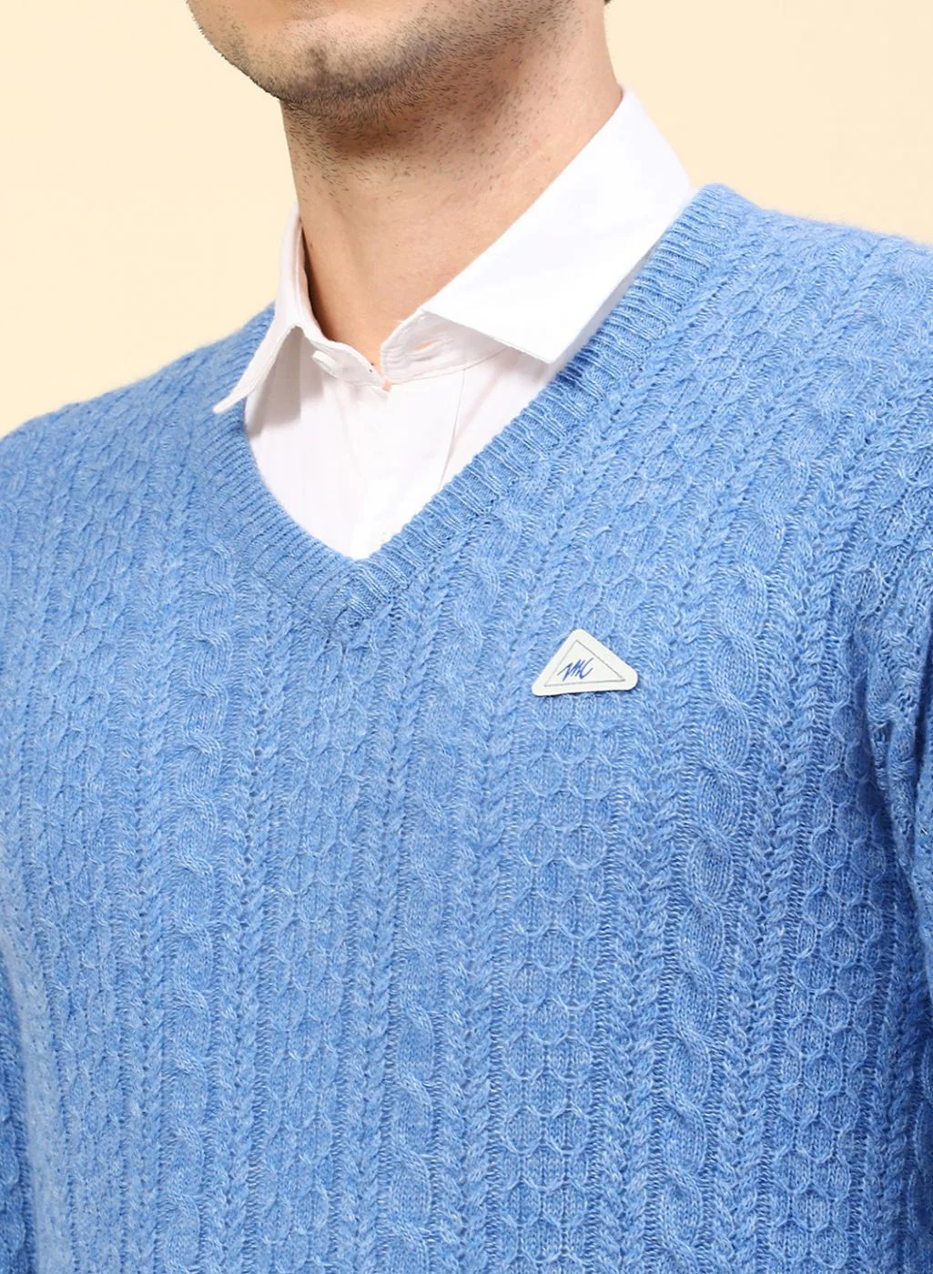 Men Blue Self Design Lamb wool Pullover - Image 6