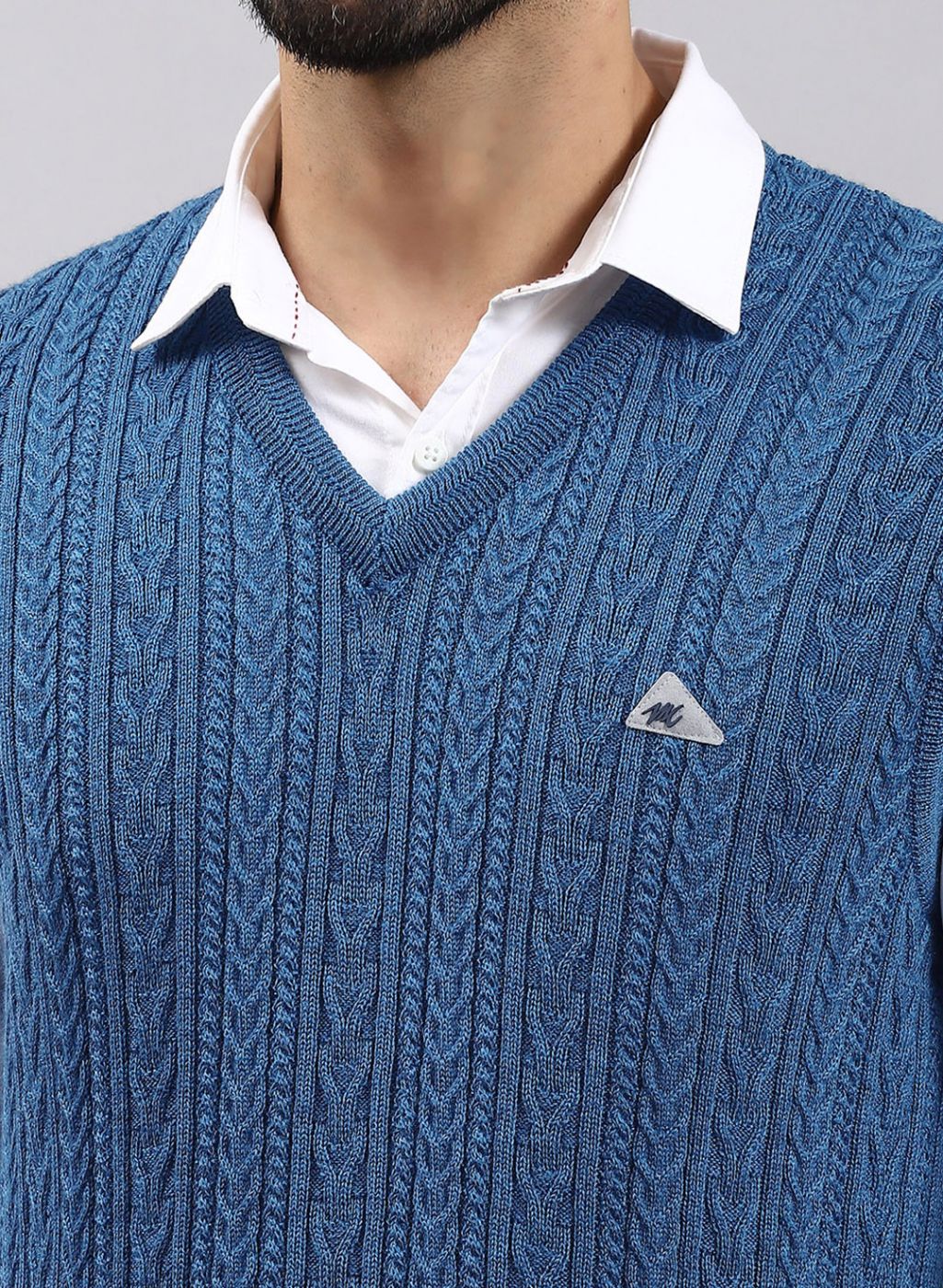 Men Blue Self Design Pure wool Sweater - Image 6
