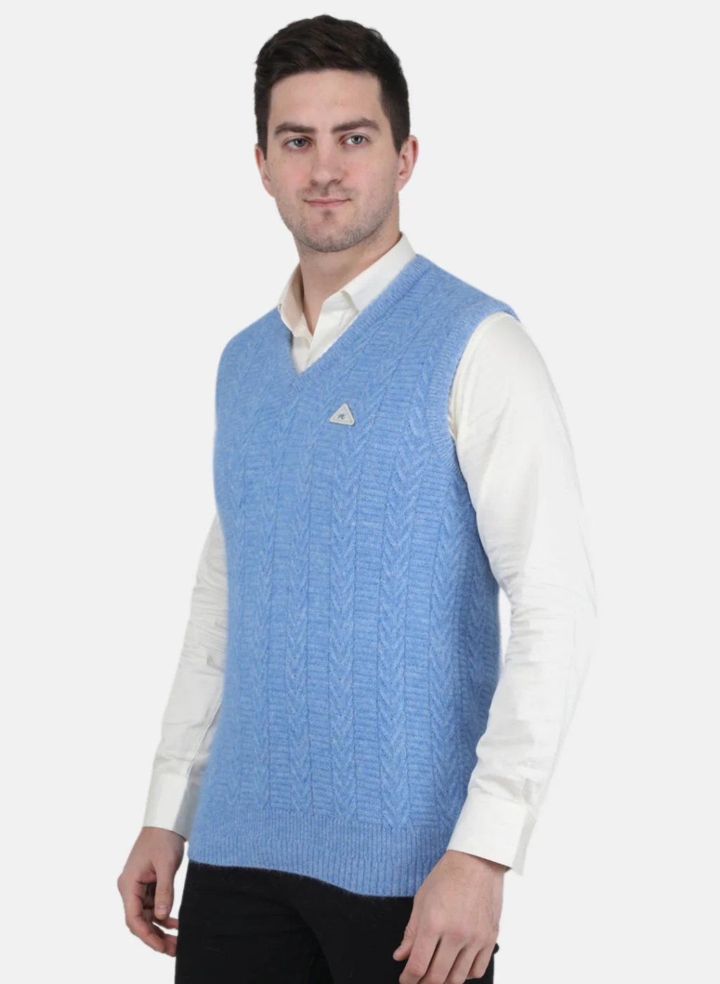 Men Blue Self Design Sweater - Image 2