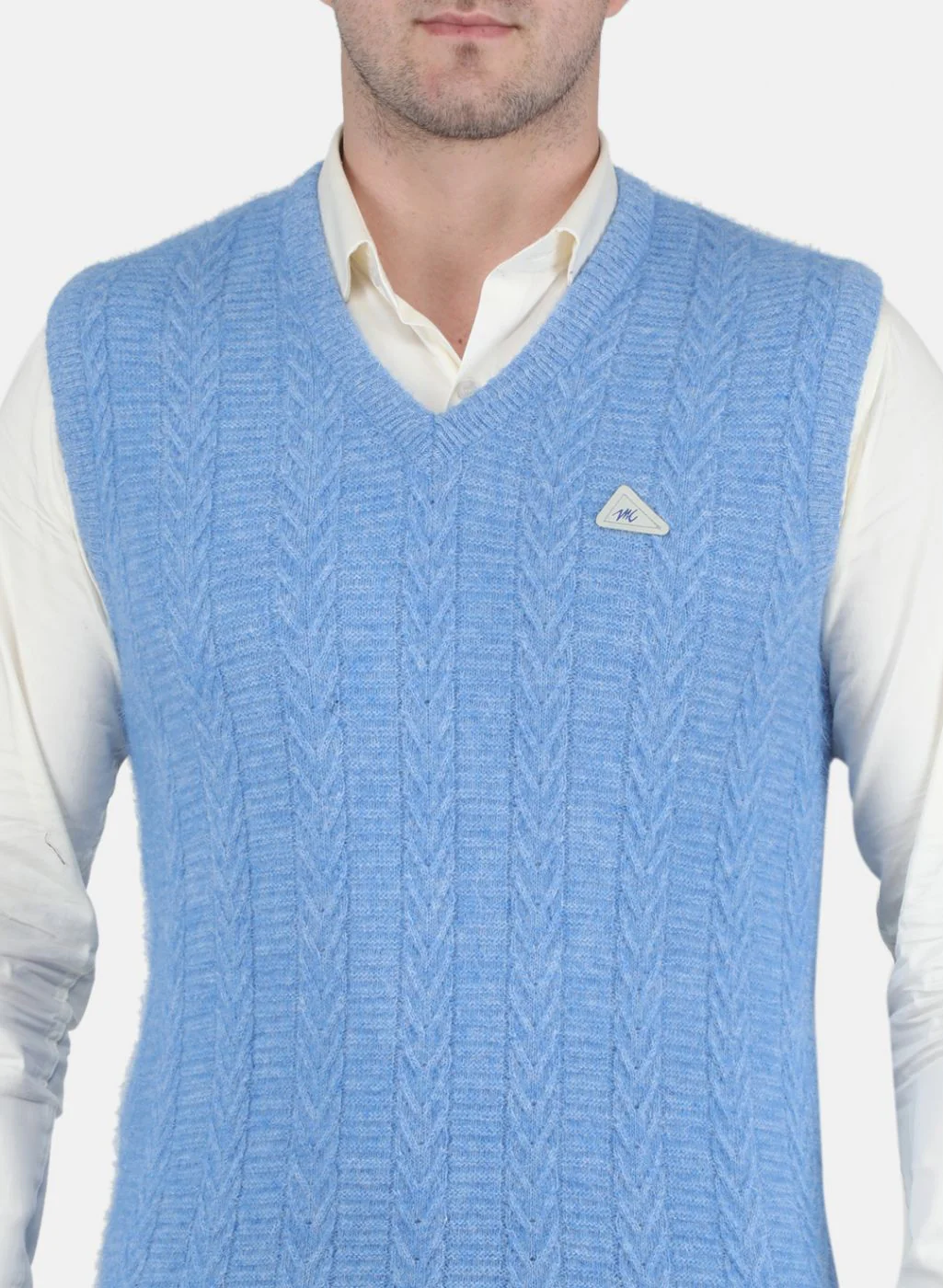 Men Blue Self Design Sweater - Image 5