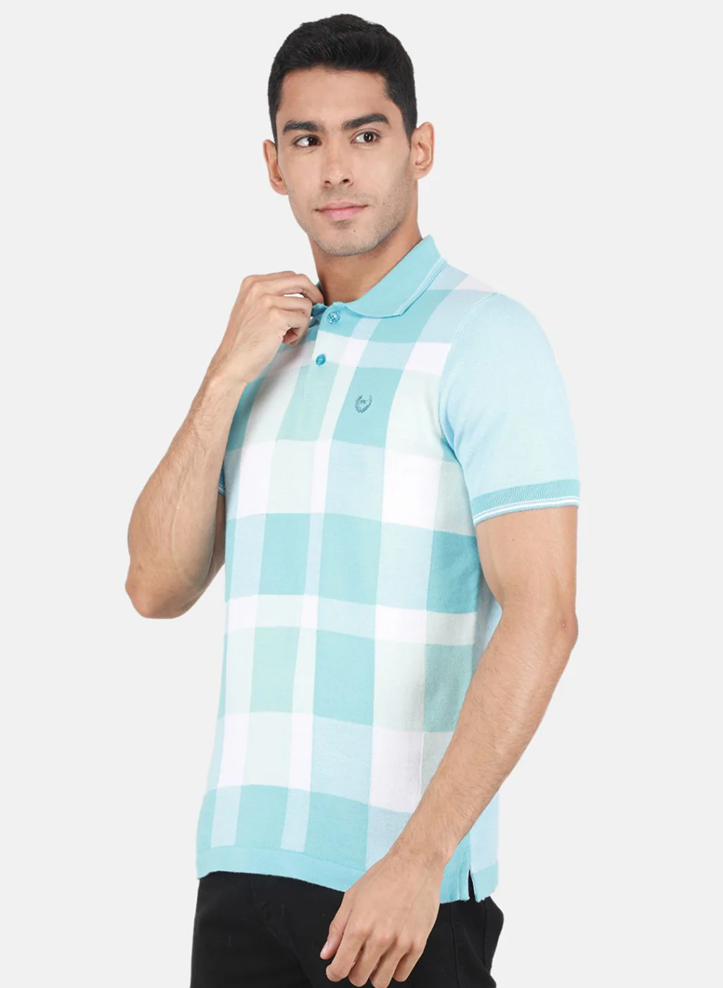 Men Blue Self Design T-Shirt - Image 2
