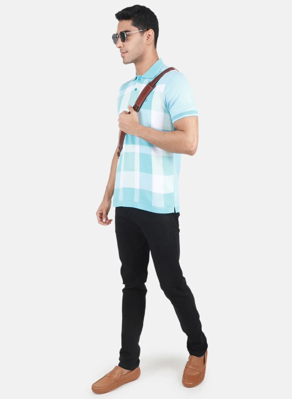 Men Blue Self Design T-Shirt - Image 4