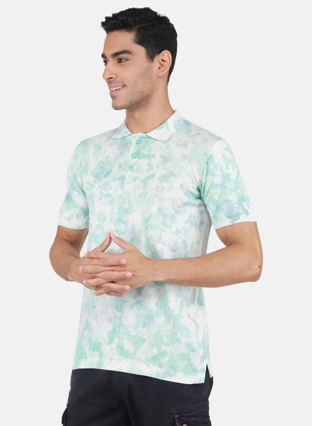 Men Blue Self Design T-Shirt - Image 2
