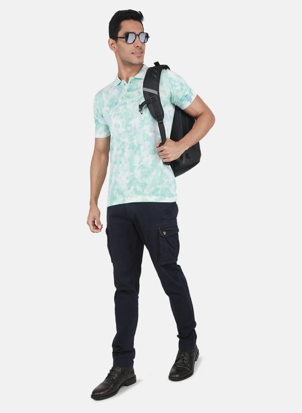 Men Blue Self Design T-Shirt - Image 4
